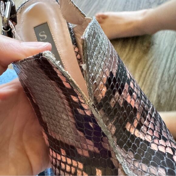 SJP Sarah Jessica Parker Pink Grey Snake Print Leather Heels Women 7 Fall Bootie - Picture 6 of 8